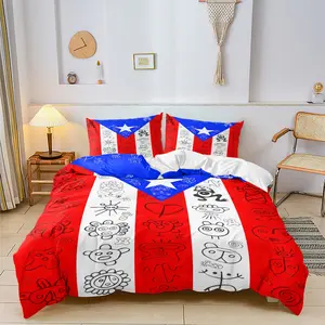 Puerto Rico Themed Printed Decorative Duvet Cover Set,Includes One Duvet Cover and One or Two Pillowcases,Hand-drawn,Simplified-Style Abstract Graphic Elements,Soft Skin-Frendly,Children's Bedroom Decor Gifts,Printed Bedding Set