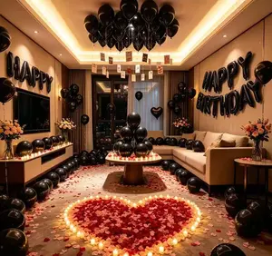 Quick Shipping 65Pcs Black Birthday Anniversary Halloween Balloon Set | Happy Birthday Letters & Heart Foil Balloons | Perfect for Party Decor, Bar Mitzvah, Room Decor, Photo Props & Orb Balloons Kit