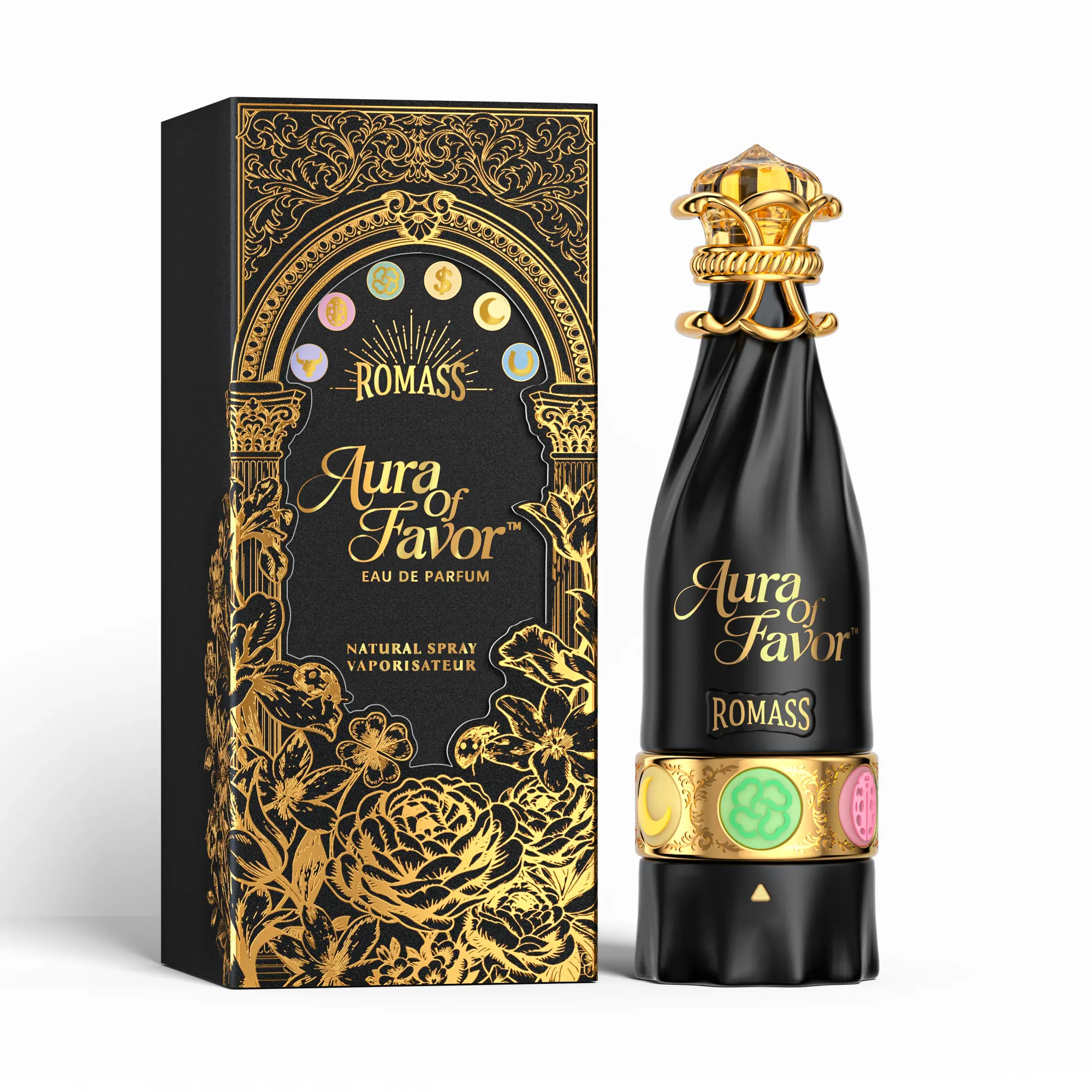 ROMASS Aura of Favor OudÉclat Eau de Parfum Spray 100ML, Oud Wood Cologne for Men, Rotating Lucky Symbol Bottle summerwins