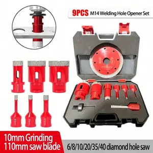 9-Piece M14 Hole Saw Set, Dry/wet Use Marble Tile Rock Board Glass Brazed Diamond Drill Bits, 6/8/10/20/35/40mm Holesaw + 110mm Wave Blade Power Tools, Diamond Drilling Bits