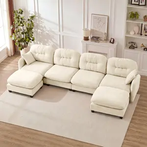 【Sub 4 packages】Niccae Modular Sectional U Shaped Couch With Ottoman,Soft Chenille Fabric Quilted Pleated Design,High-Density Foam Ergonomic Design,Elegant Armrests,Easy Install Fits Bedrooms Living Rooms