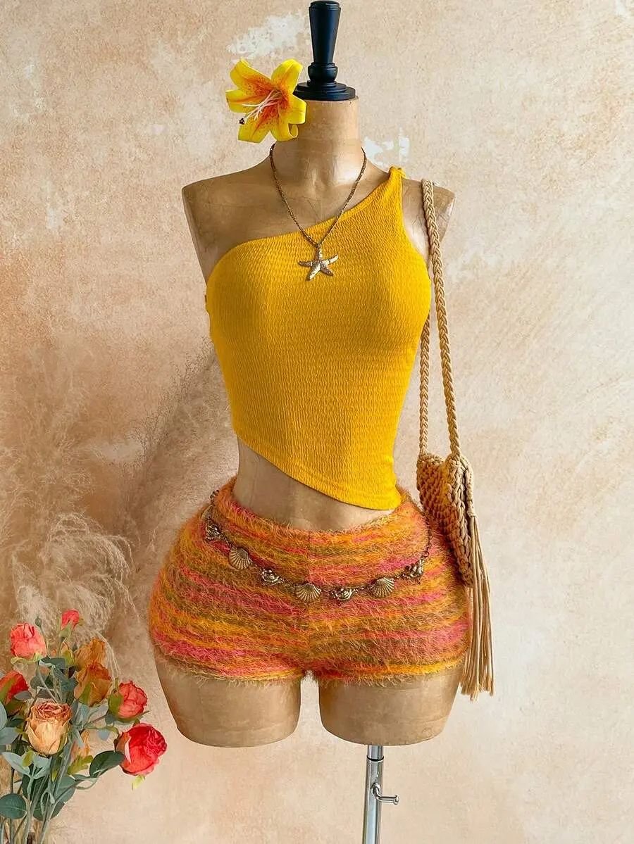 New Women's Summer Outfit Holiday Wear 2 Pieces Set For Daily Vacation Island Bohemian Tropical Sexy Boho Floral Golden Yellow Orange Beach