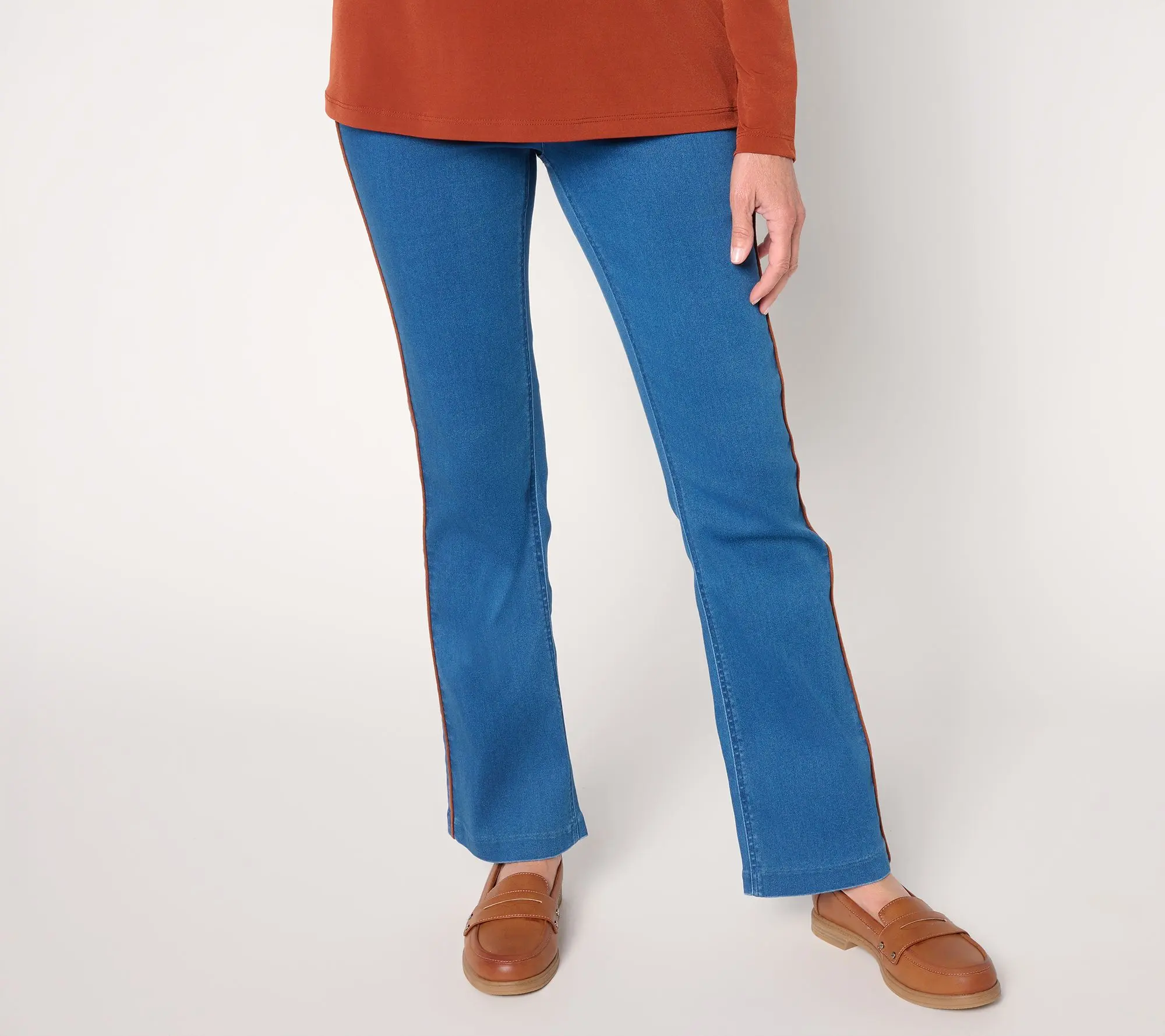 Susan Graver Petite Soft Stretch Slim Flare Jean w/ Seam Detail