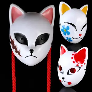 Japanese Anime Demon Fox Mask Cosplay Sabito Makomo Tanjiro Thicken Plastic Animal Masks Halloween Party Costume Props Deluxe