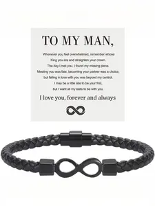 To My Man, Eternal Infinity Leather Bracelet Husband Gifts from WifeI Love You Forever and Always Bracelets Boyfriend Anniversary Birthday Christmas Fathers Gifts for Men Son Grandson Heartfelt Gift