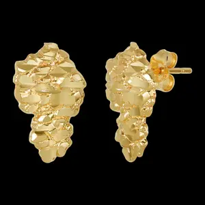 MaxBling81 High-End 14K Solid Brass Gold Nugget Studs Earrings, Shiny Bling Fashion Costume Jewelry for Unisex Adults, Gold Nuggets Earrings