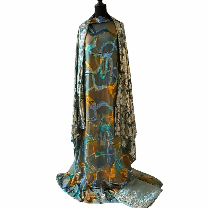 Female Golden Bloom Somali Dirac - Unstitched 3-Piece Luxury Velvet, Silk & Satin Print Set with Clean and Neat Appearance for Eid, Weddings, Parties