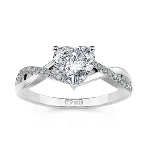 Jeulia Heart Cut Moissanite Engagement Ring for Women | D Color VVS1 Clarity | 925 Sterling Silver Twist Band | Anniversary Wedding Promise Gift for Bride (Included Gift Box)