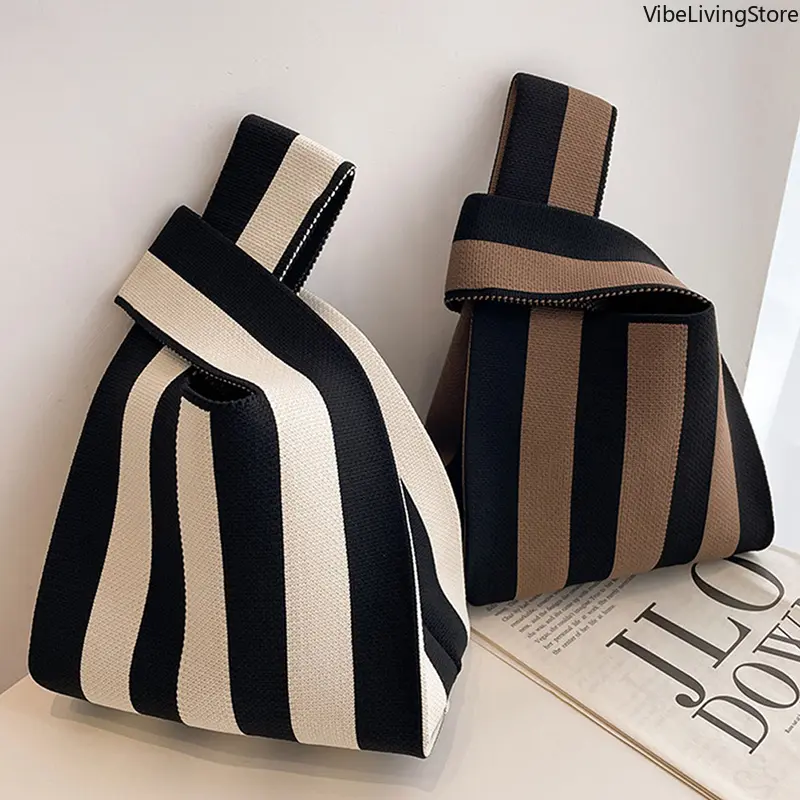 Fashion Handmade Knit Handbag for Women, Mini Knot Wrist Bag, Korean Style Casual Tote Bag, Lightweight Reusable Shopping Bag for Daily Shopping Travel Outdoor Casual Outfits