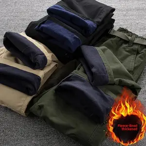 Thickened Single Outdoor Winter Casual Pants Men's Straight Leg Fleece Lined Waterproof Windproof Soft Shell Trousers