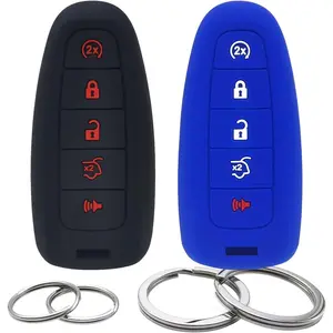 2Pcs Silicone 5 Buttons Key Fob Cover Remote Case Keyless Protector Compatible with Ford C-Max Edge Escape Expedition Explorer Flex Focus Taurus Lincoln MKS MKT MKX Navigator (Black & Blue)