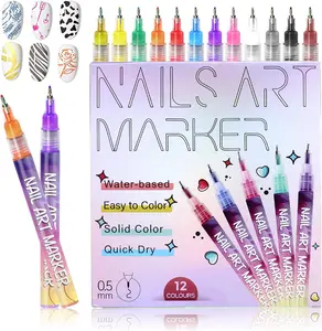12-color colorful nail polish pens, nail art paint set fordrawing, painting, dotting and line application, waterproofand quick-drying nail design tools for handmade nail art.Applicable to DIY nail design nail tools Doodle nail pointgraffiti