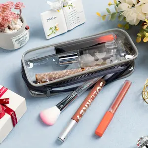 Clear Pencil Case, 1/3 Counts Portable Large Capacity Zipper Pencil Bag, Stationery Supplies Makeup Storage Bag for Travel Office Bathroom Outdoor Home
