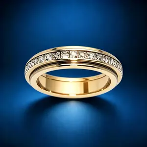 Anxiety Rings for Women and Men Titanium Steel Spinner Fidget Band Rings with Cubic Zirconia for Stress Relief and Wedding Promise Comfort Fit Size 5 to 12