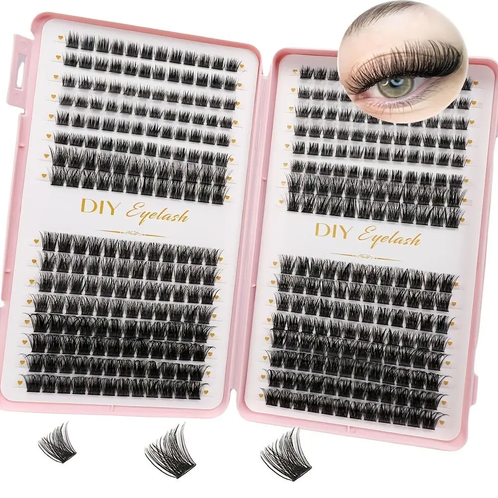 384 Piece D Curl Individual Eyelash Clusters, DIY Lash Extension Kit, Home Use, Easy Operation, Natural Look, Single Box, Eyelash Extensions