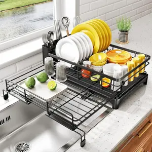 Single-layer portable draining rack, upgraded single-layer, suitable for kitchen countertops, made of rust-resistant material, Multifunctional Storage Rack