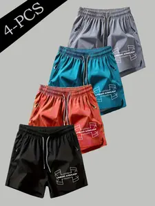 Men Women Slim Fit Shorts, Quick-Dry Breathable Fabric, Logo Print Design, All-Season Wear, Trendy Casual Style, Sportswear, Summer Sports Shorts