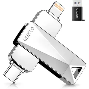 GEECLO MFi Certified 512GB Flash Drive for iPhone Photo Stick USB Thumb Drive Memory Stick High Speed USB Drive Photo Storage Compatible with iPhone iPad Android PC（Metallic Silver）