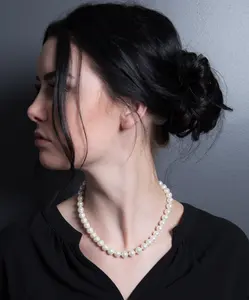 KEZEF Faux Pearl Beaded Necklace for Men Women - Simulated Cream White Pearl Necklace 16-20" - Hand Knotted Strand - Trendy Fashion Jewelry Gifts