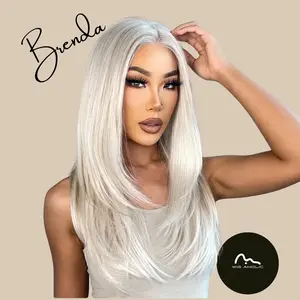 Brenda 【WA-SWLF1007】 White Blonde Wolfcut Lace Frontal Wig Free Parting 24 inch Synthetic  Daily or Party