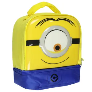 Minions Lunch Box Stuart Minion Character Insulated Dual Compartment Lunch Tote Bag 10"