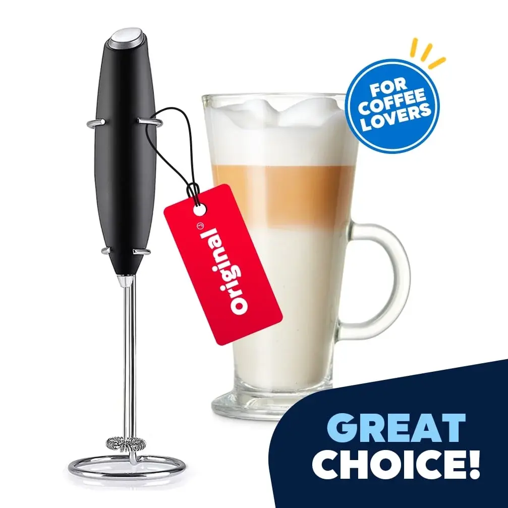 JEEXI Pro Milk Frother Handheld with Stand - Powerful Coffee Frother Electric Handheld Mixer & Foam Maker - Battery Operated Frother for Coffee, Lattes, Matcha & More New Age U.S.