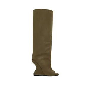 VINCENT-OLIVE PEEP TOE WEDGE BOOT