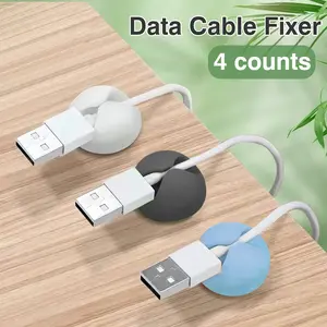 4 Counts Cable Clips for Desk, Colorful Strong Adhesive Cable Holder, Multi-Purpose Cable Organizer for Workstation, Bedside, Auto