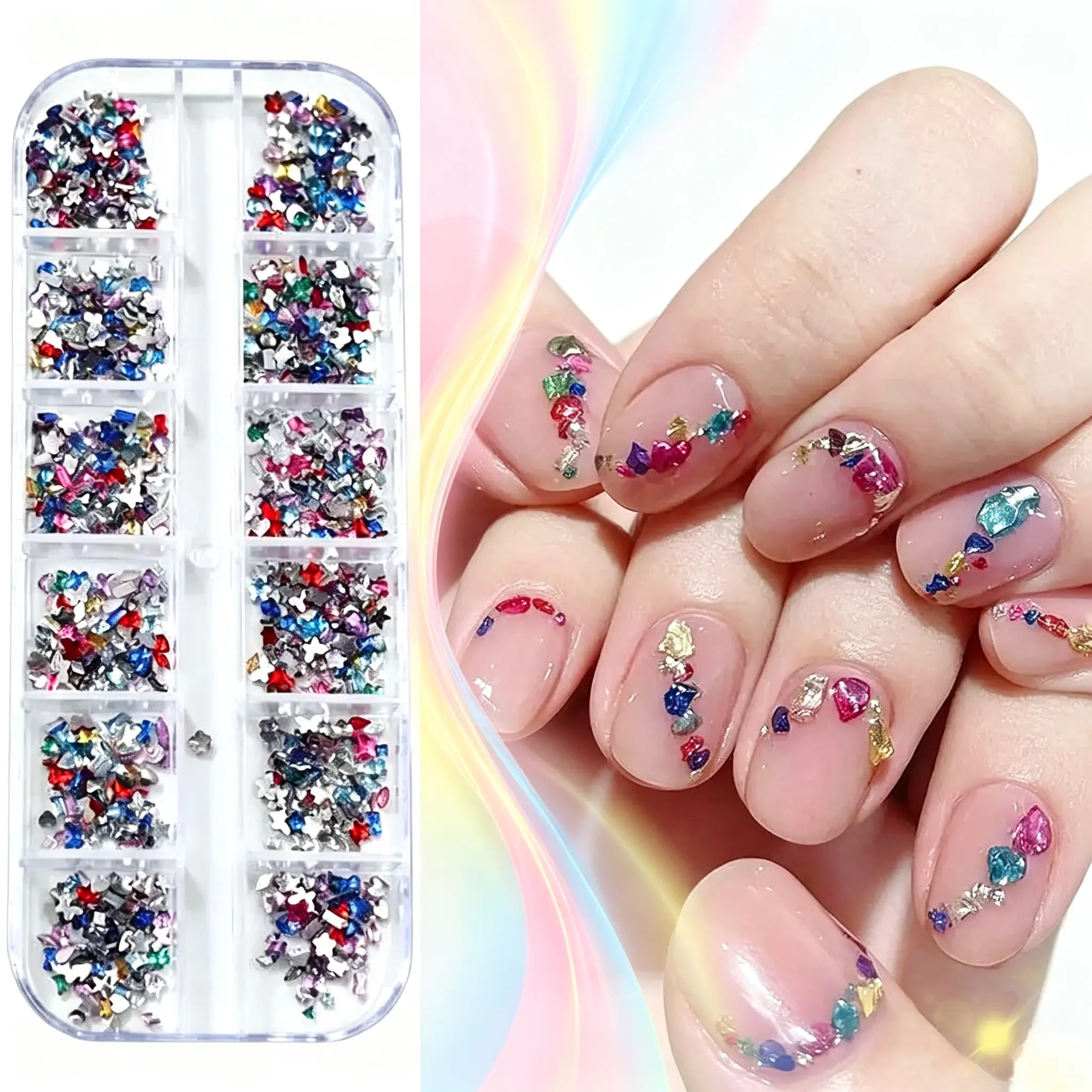 2000PCS Colorful Rhinestones Nail Art Charms Multi Shape Crystal Flat Back Nail Gems 3D Mini Heart Star Flower Nail Diamonds Kawaii Nail Crafts Acrylic Nail Rhinestone Diamonds for Women Nail