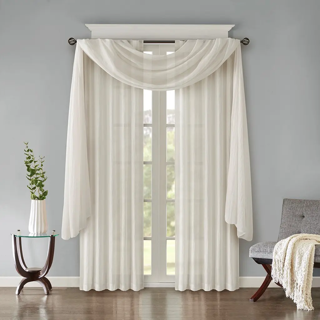Window Curtain Panel with Crushed Texture, Semi-Sheer Voile, Light Filtering, Privacy, 52x84 Inches, White, for Living Room Bedroom Bathroom