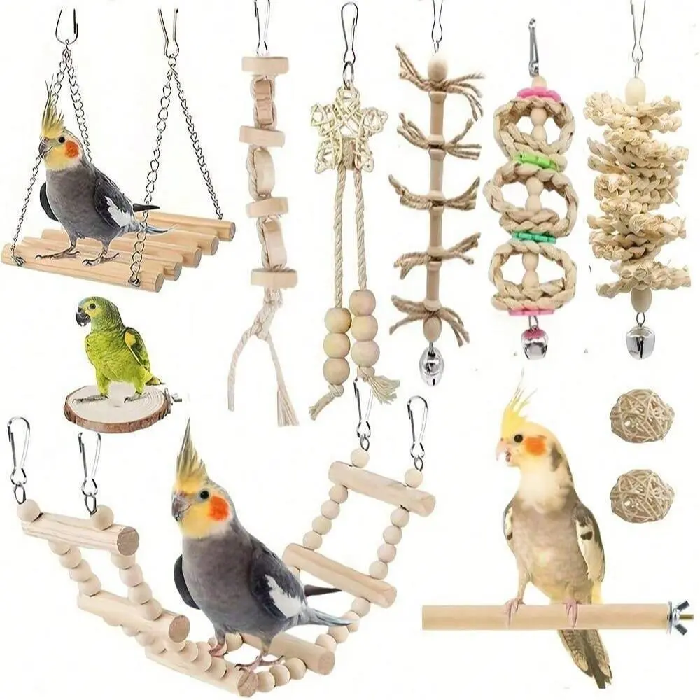 Random Bird Parrot Swing Toy, 5 Counts/Set, Chewing, Standing and Hanging Perch, Hammock and Climbing Ladder, Bird Cage Toys for Budgerigar, Parakeet, Finches and Other Small to Medium Birds, Bird Perches for Cage
