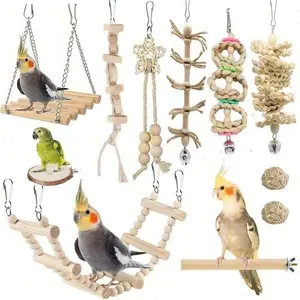 Random Bird Parrot Swing Toy, 5 Counts/set Chewing Standing Hanging Perch Hammock Climbing Ladder, Bird Cage Toys for Budgerigar, Parakeet, Finches and Other Small To Medium Birds