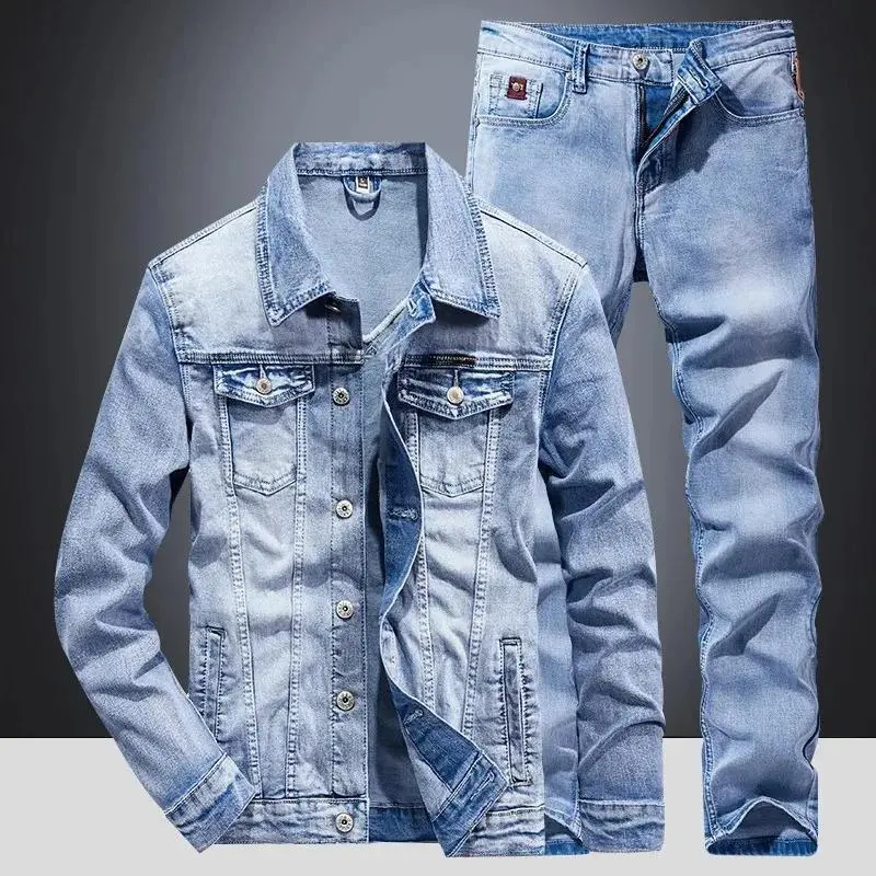 Denim Suit Men's Slim Micro-stretch Two-piece Spring and Autumn Jacket Jeans1234