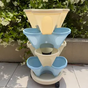 Set of Four Three-Petal Stacked Planters with Base and Wheels, Space-Saving Vertical Garden, Ideal for Balcony and Small Apartments