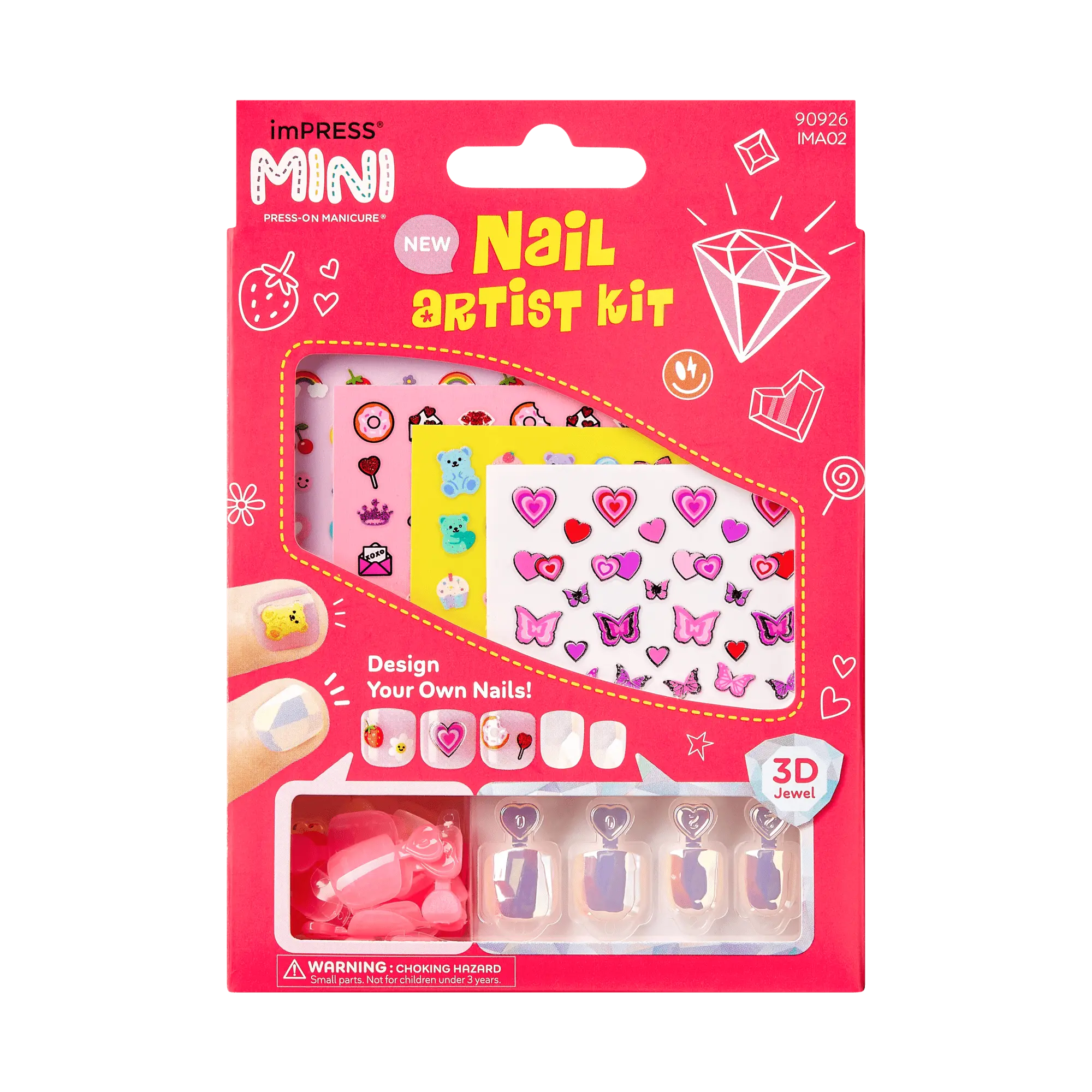 Impress Mini Nail Artist Kit No Glue Fake Press On Nails - Wannabe U | Design, Pink, Kids, Squoval, Manicure