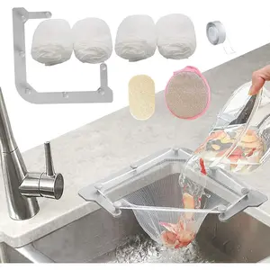 Kitchen Sink Triangle Tri-Holder Filter with a Triangular Gray Rack and 200PCS Large Size Filtering Mesh Bags for Kitchen Leftover