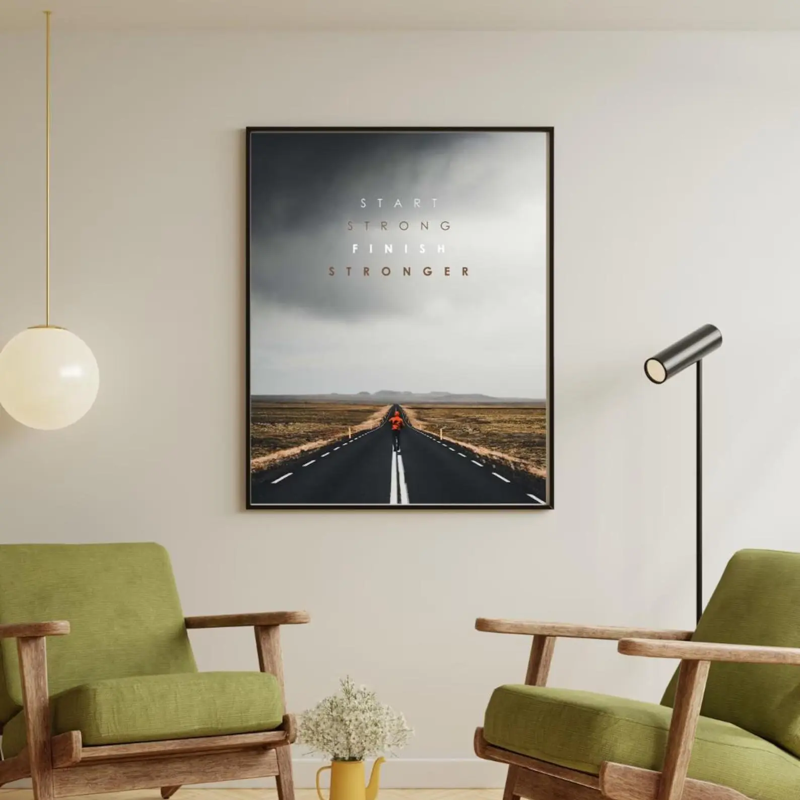Motivational Running Poster Start Strong Finish Stronger Wall Art Inspirational Road Print Fitness Gym Quote Decor Marathon Gift For