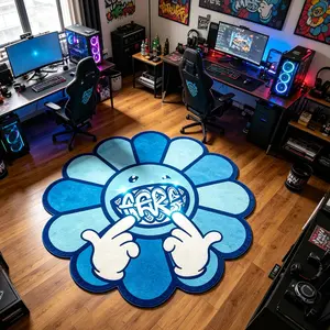 Trendy Sunflower Petal Rug, Blue Cartoon Flower Mat, Soft Comfortable, Hand Wash Only, Ideal for Living Room, Bedroom, Bathroom, Kitchen, Hallway