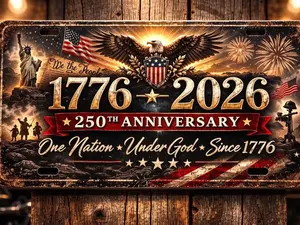 1776–2026 250th Anniversary Sign, One Nation Under God License Plate, Patriotic American Wall Art, Veteran Gift us