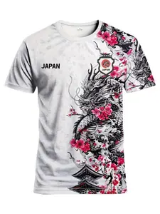 Men's Anime Football Shirt, Samurai Pattern Round Neck, Breathable Knit Fabric, Casual Short Sleeve T-Shirt, Outdoor Training Wear