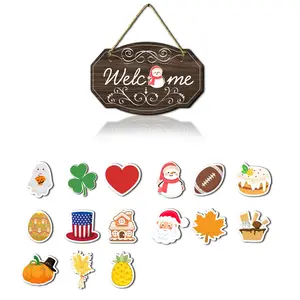 Welcome Sign Ornament Set, 1 Set Hanging Sign with 15pcs Interchangeable Accessories for Front Door Seasonal Decorations, Home Decor