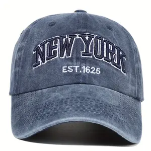 Letter Embroidery Washed Vintage Duckbill Cap New York Women's Baseball Cap Washed Duckbill Cap