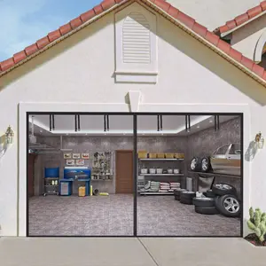 16*7FT Garage Door Screen Magnetic Closure Retractable Fiberglass Screen Door Mesh Curtain Cover Kit Heavy Duty Garage Screen Doors