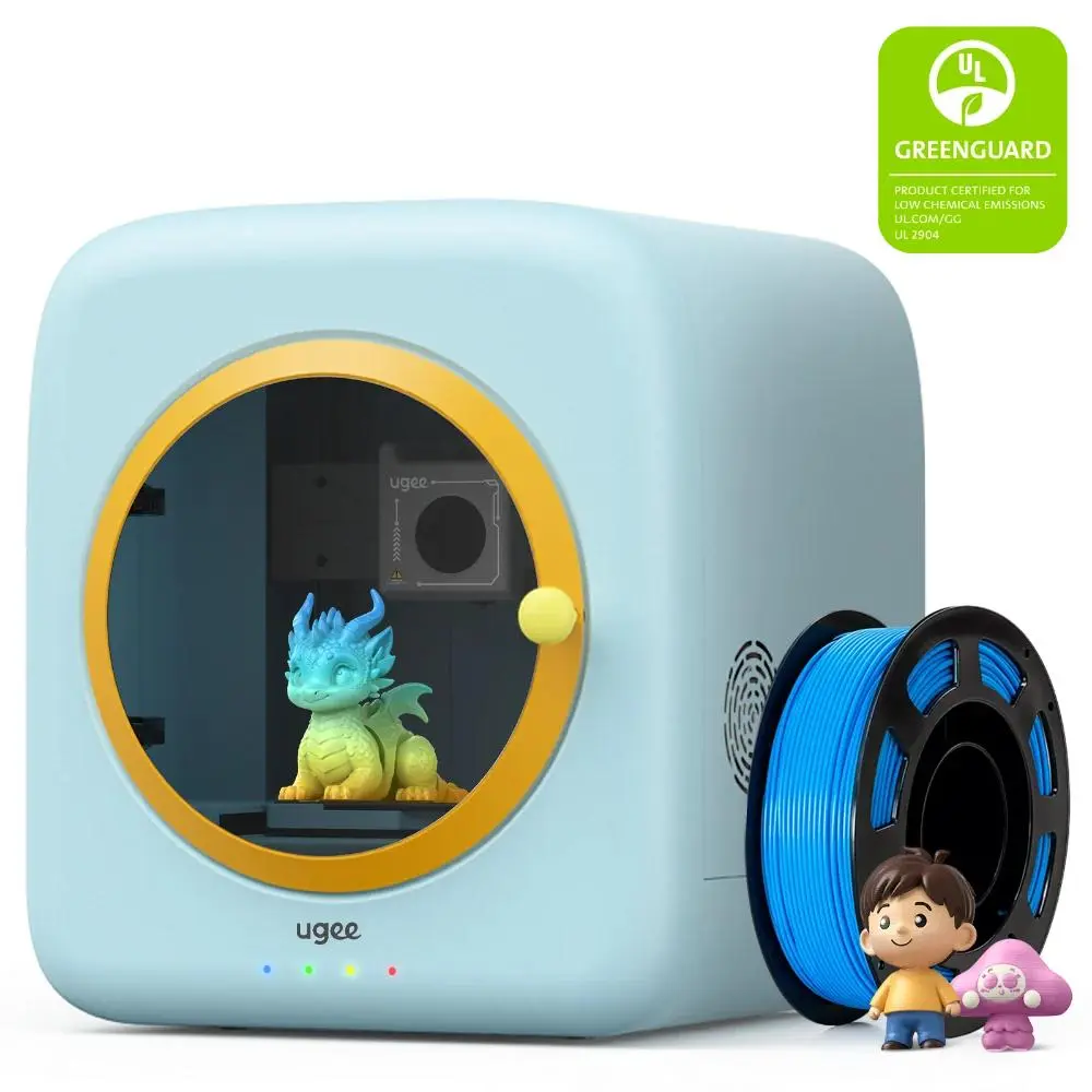 Ugee Funbox 3D Printer for Kids, UL GREENGUARD Safe, AI-Powered STEM Gift 12000+ Models, Fast 500mm/s, Enclosed Design, One-Click WiFi App Control, Creative Learning Tool, Safe for Home & School Use，Birthday gift