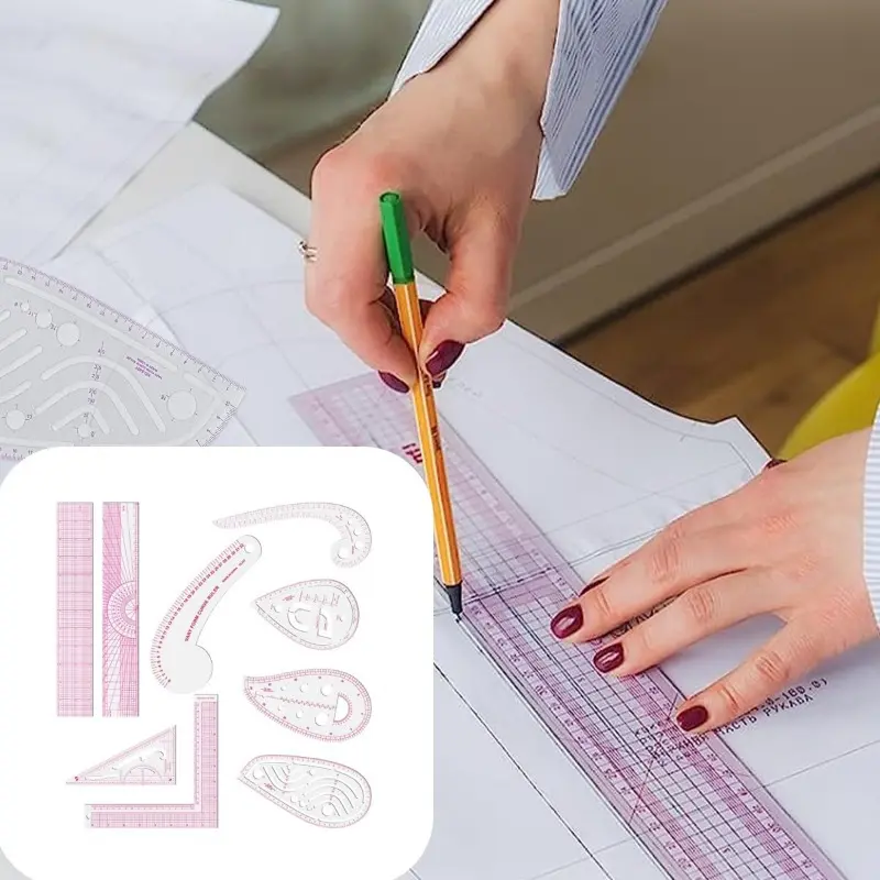 9 Pack Fashion Clear Metric Sewing Ruler Set, French Curve Pattern Ruler Kit for Beginners Tailors Designers