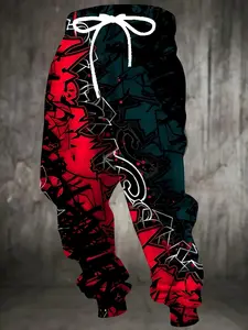 Red and black street graffiti printed tapered sweatpants, trendy and individual style