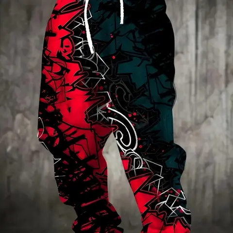 Red and black street graffiti printed tapered athleisure style Fashion sweatpants, trendy and individual style, Casual Athletic Pants