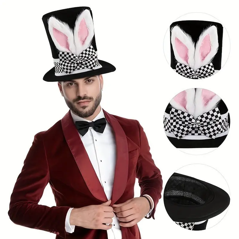Easter Bunny Headpiece, Easter Holiday Decoration, Charismatic Hat for Performance, Rabbit Ears and Top Hat, Perfect for Role-Playing, Animal Hats