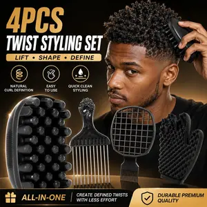 4PCS Curl Sponge Styling Set for Black Hair, Afro Twist Sponge Brush Kit with Dual-Head Metal Pick, Curling Brush & Curl Comb, Scalp Massage Styling Tools for Coils, Twists, Locs & Natural Hair