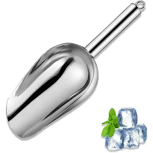 Metal Ice Scoop 6 Oz, Kitchen Ice Scooper for Ice Maker, Small Food Scoops for Bar Party Wedding Pet Dog Food, Stainless Steel Silver